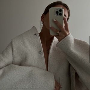 ZARA ECRU BEIGE TEXTURED OVERSIZED POCKET BOMBER JACKET M-L